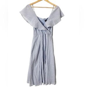 Lulu's Yacht‎ Rock Blue and White Stripe Off the Shoulder Midi Dress Size Large